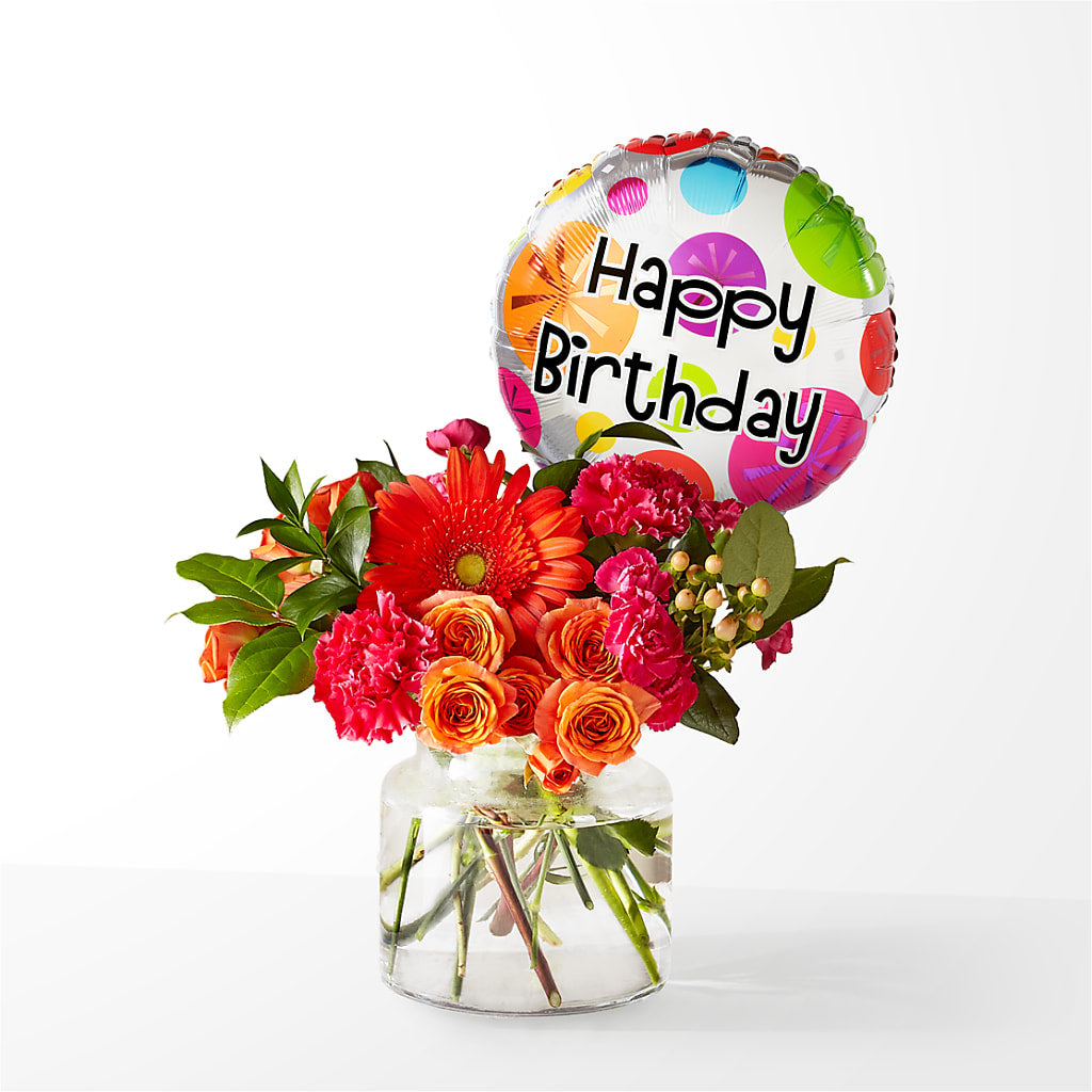 Fiesta Bouquet with Birthday Balloon – DIANA'S FLOWERS, Oak Hills CA