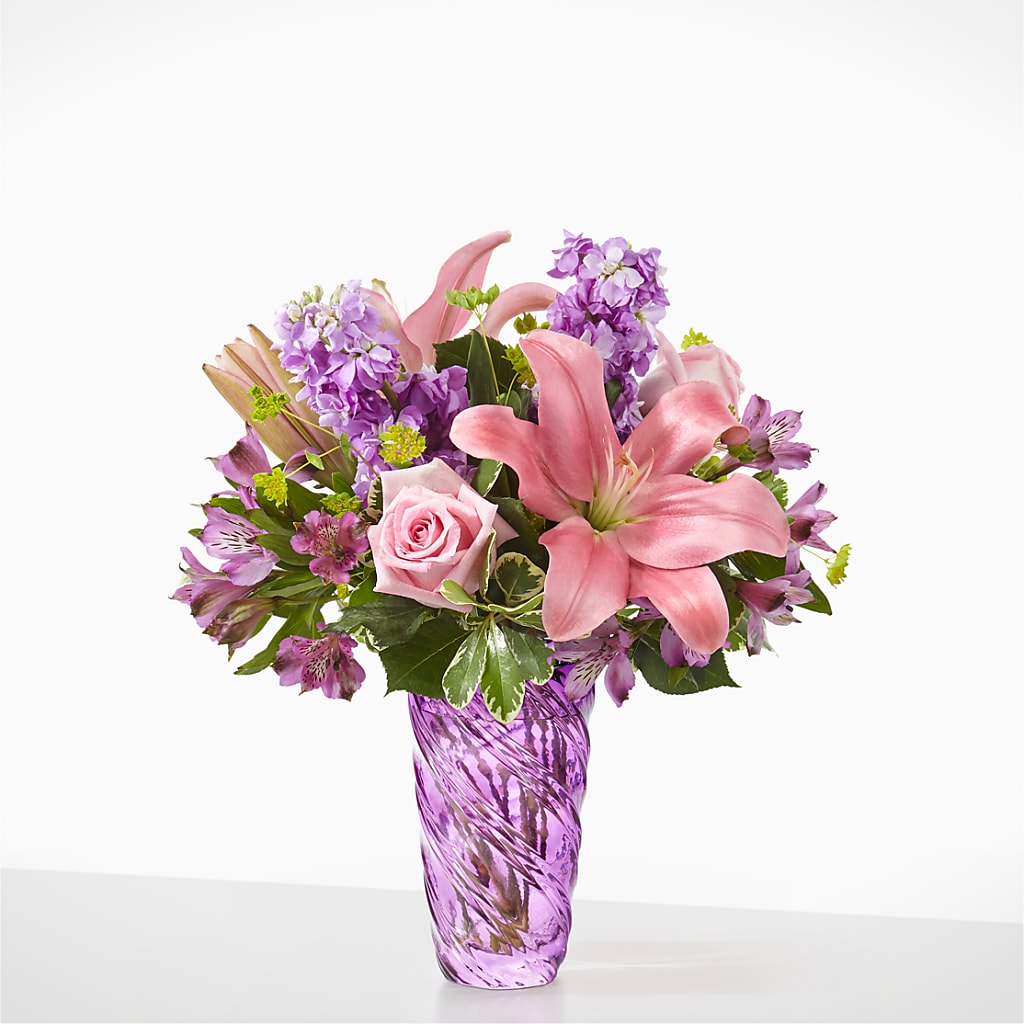 Precious Petals Bouquet with Luxe Swirl Vase – DIANA'S FLOWERS, Oak Hills CA
