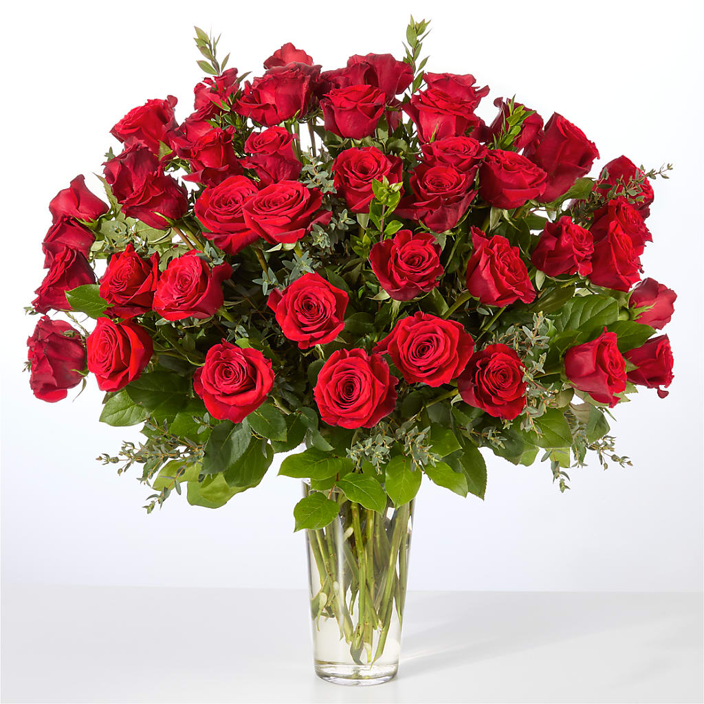 Forever Yours Fifty Stem Red Rose Bouquet – DIANA'S FLOWERS, Oak Hills CA